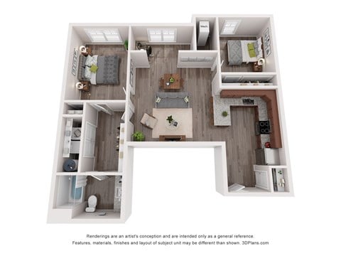 Floor plan for 2 beds, 1 bath, 1079 sqft